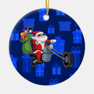 xmas biker santa claus ceramic tree decoration