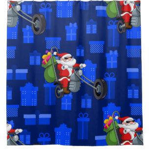 xmas biker santa claus shower curtain