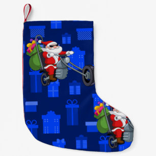 xmas biker santa claus small christmas stocking