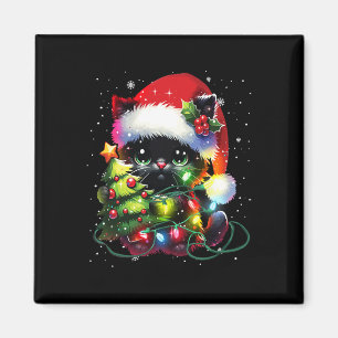 Xmas Black Cat Santa Hat Tangled Up In Christmas T Magnet