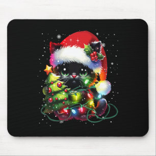 Xmas Black Cat Santa Hat Tangled Up In Christmas T Mouse Mat