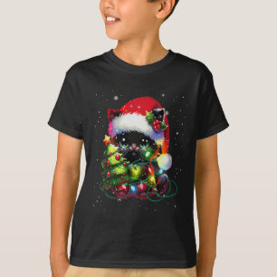 Xmas Black Cat Santa Hat Tangled Up In Christmas T T-Shirt