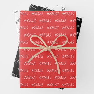 XMAS Black Red White Personalised Wrapping Paper Sheet