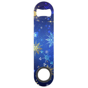 XMAS Blue Background with Golden Snowflakes