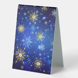 XMAS Blue Background with Golden Snowflakes