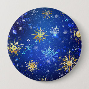 XMAS Blue Background with Golden Snowflakes 10 Cm Round Badge