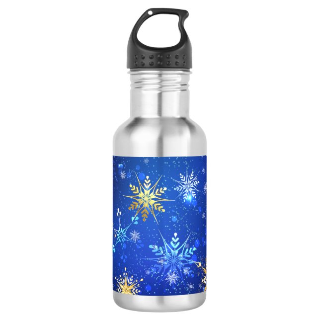XMAS Blue Background with Golden Snowflakes 532 Ml Water Bottle (Front)