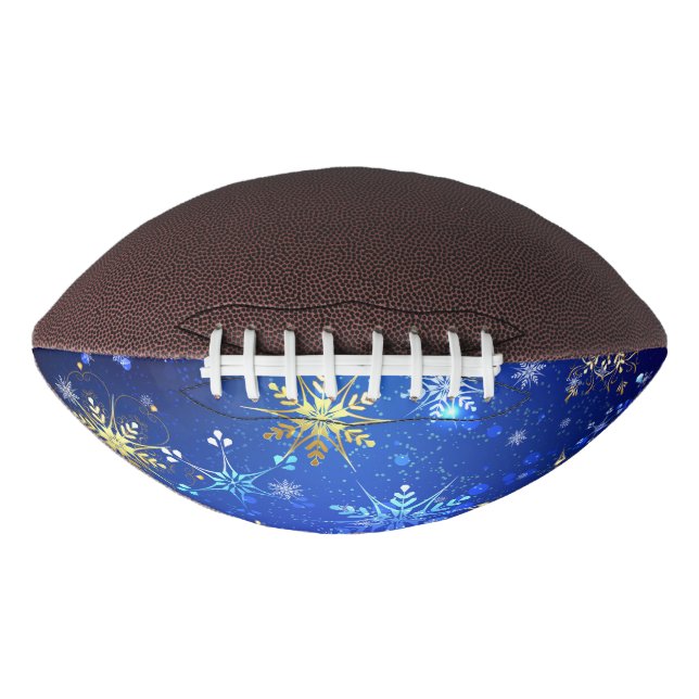 XMAS Blue Background with Golden Snowflakes American Football (Front)