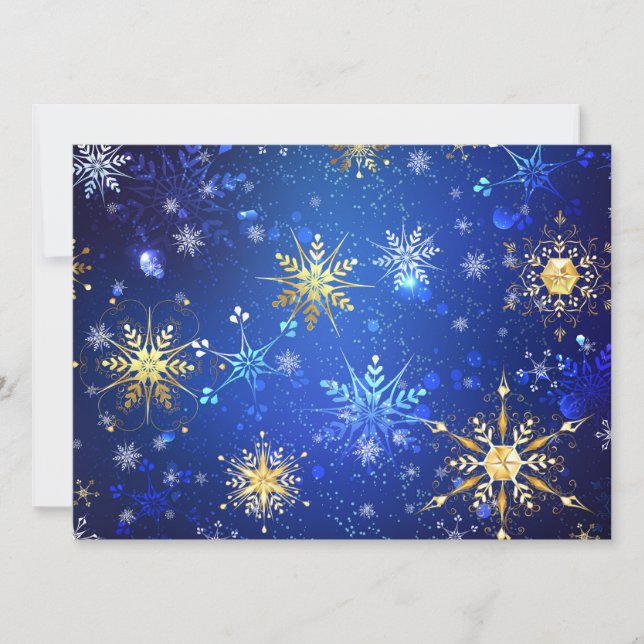 XMAS Blue Background with Golden Snowflakes Announcement (Front)