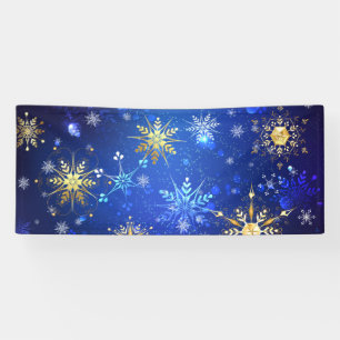 XMAS Blue Background with Golden Snowflakes Banner