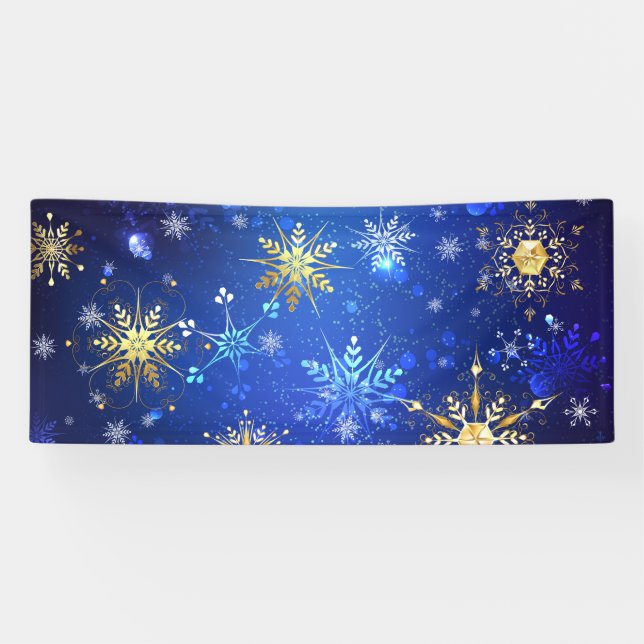 XMAS Blue Background with Golden Snowflakes Banner (Horizontal)