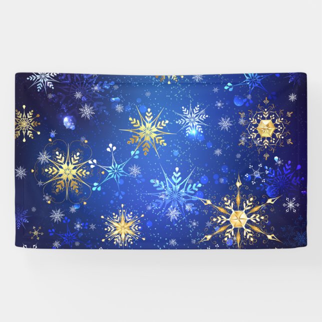 XMAS Blue Background with Golden Snowflakes Banner (Horizontal)