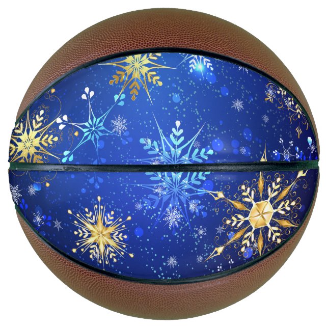 XMAS Blue Background with Golden Snowflakes Basketball (Front)