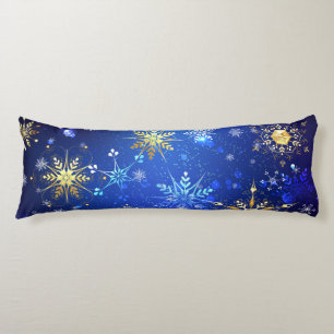 XMAS Blue Background with Golden Snowflakes Body Cushion