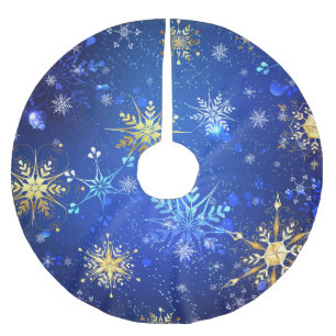 XMAS Blue Background with Golden Snowflakes Brushed Polyester Tree Skirt