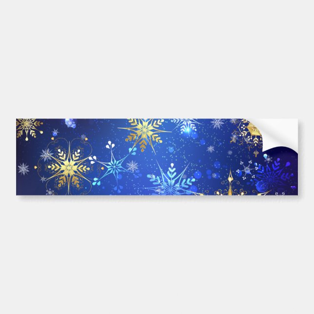 XMAS Blue Background with Golden Snowflakes Bumper Sticker (Front)