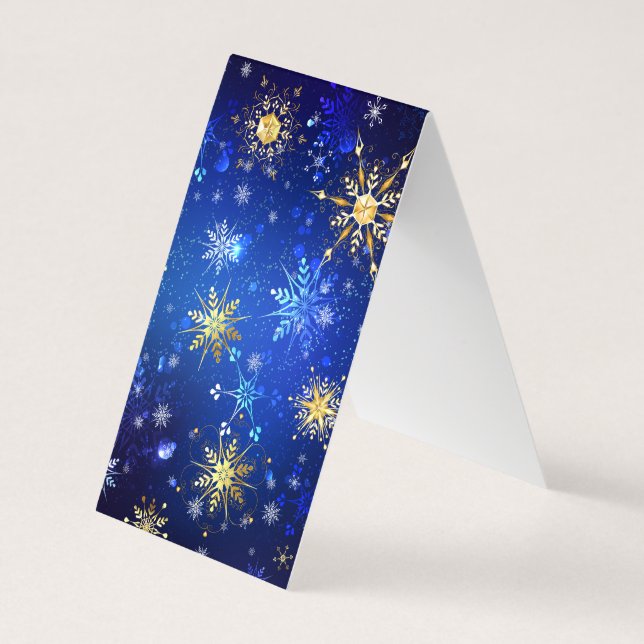 XMAS Blue Background with Golden Snowflakes Business Card (Back)