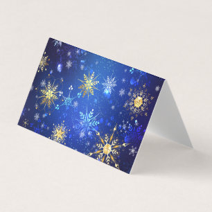 XMAS Blue Background with Golden Snowflakes Business Card