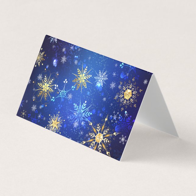 XMAS Blue Background with Golden Snowflakes Business Card (Front)