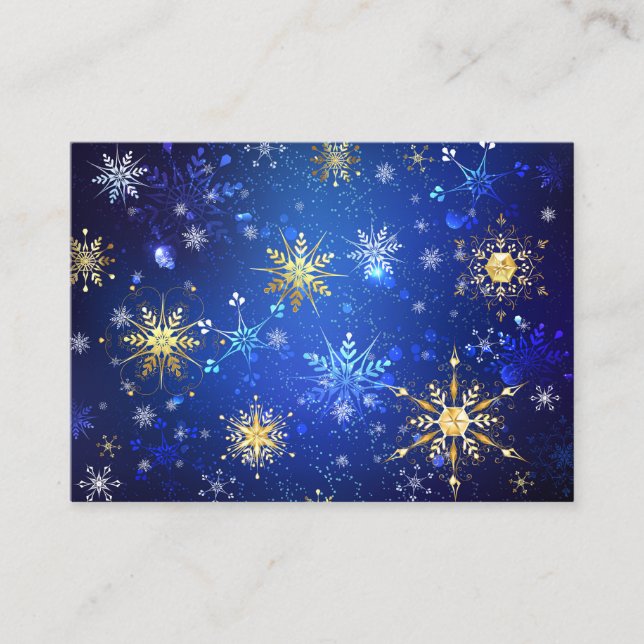 XMAS Blue Background with Golden Snowflakes Business Card (Front)