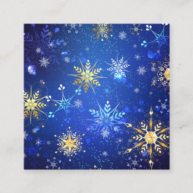 XMAS Blue Background with Golden Snowflakes Calling Card (Front)