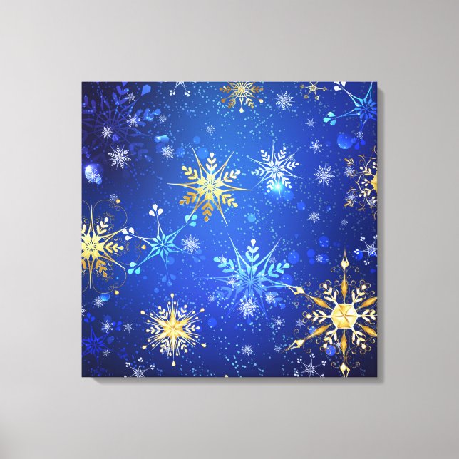 XMAS Blue Background with Golden Snowflakes Canvas Print (Front)