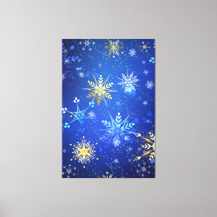 XMAS Blue Background with Golden Snowflakes Canvas Print