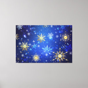 XMAS Blue Background with Golden Snowflakes Canvas Print