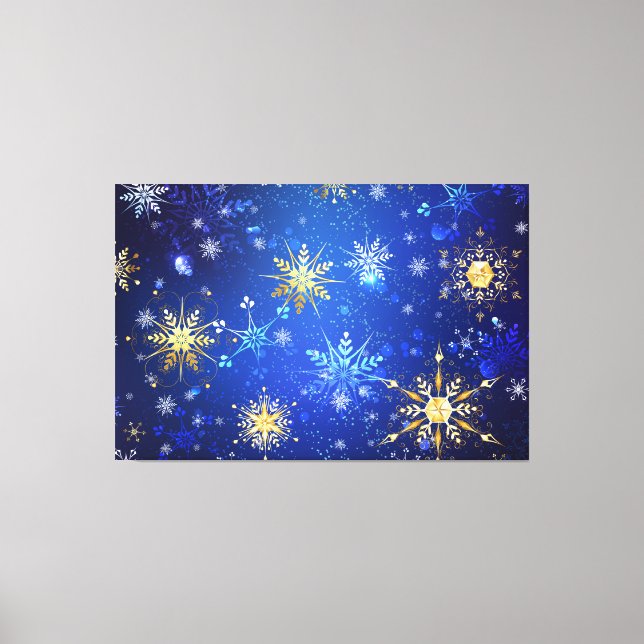 XMAS Blue Background with Golden Snowflakes Canvas Print (Front)
