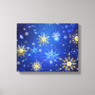 XMAS Blue Background with Golden Snowflakes Canvas Print