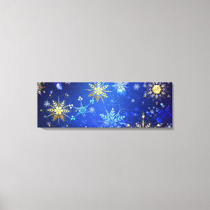 XMAS Blue Background with Golden Snowflakes Canvas Print
