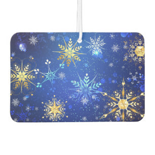 XMAS Blue Background with Golden Snowflakes Car Air Freshener