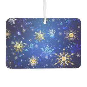 XMAS Blue Background with Golden Snowflakes Car Air Freshener