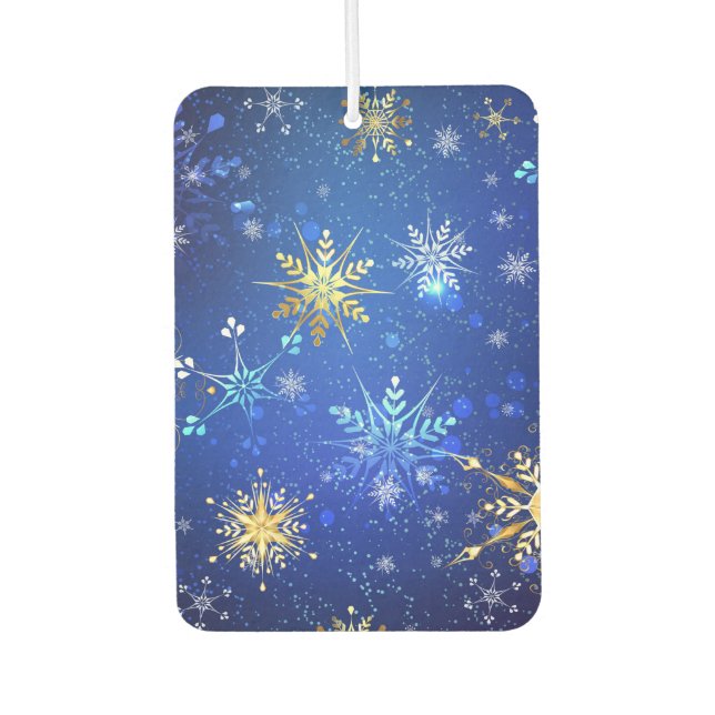 XMAS Blue Background with Golden Snowflakes Car Air Freshener (Front)