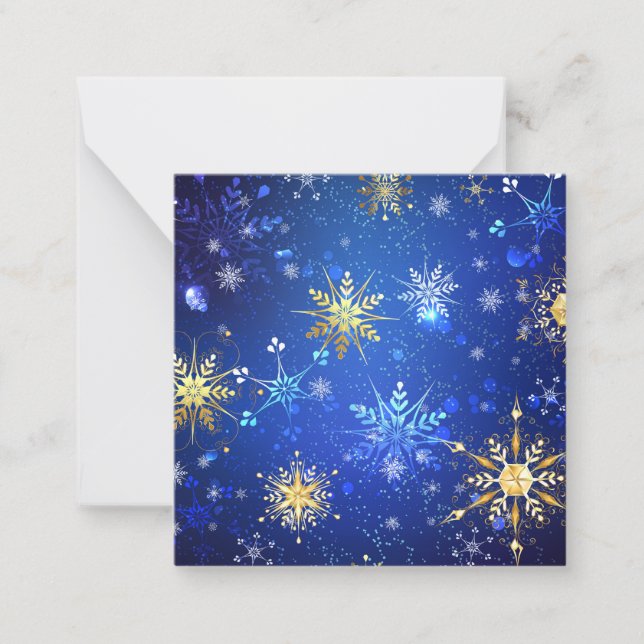 XMAS Blue Background with Golden Snowflakes Card (Front)