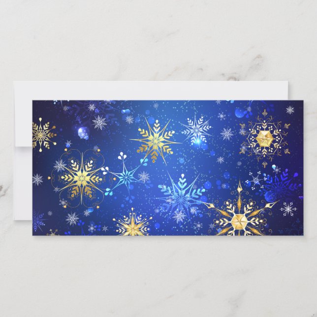 XMAS Blue Background with Golden Snowflakes Card (Front)