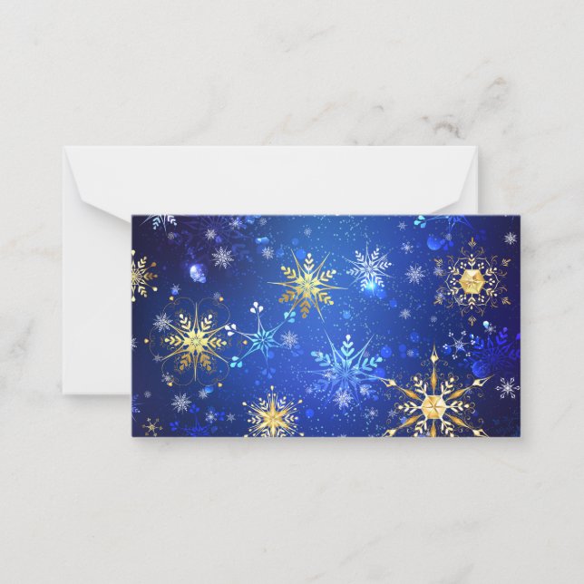 XMAS Blue Background with Golden Snowflakes Card (Front)