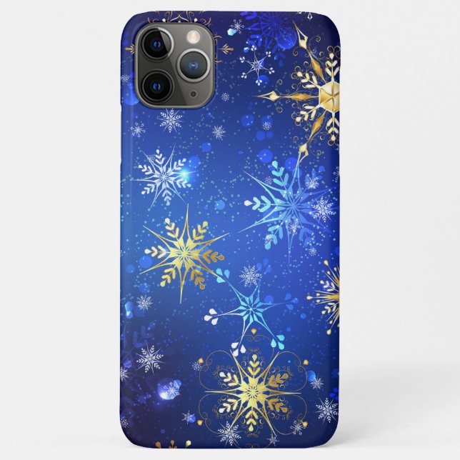 XMAS Blue Background with Golden Snowflakes Case-Mate iPhone Case (Back)