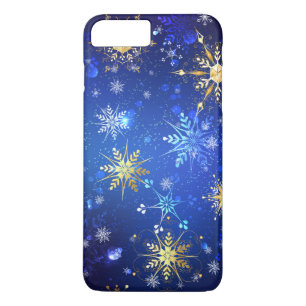 XMAS Blue Background with Golden Snowflakes iPhone 8 Plus/7 Plus Case