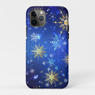 XMAS Blue Background with Golden Snowflakes iPhone 11 Pro Case