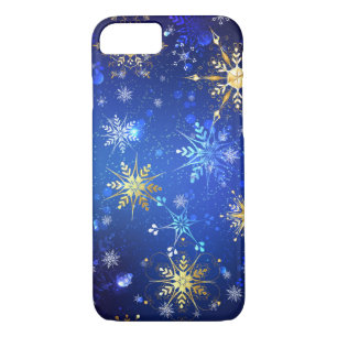 XMAS Blue Background with Golden Snowflakes iPhone 8/7 Case