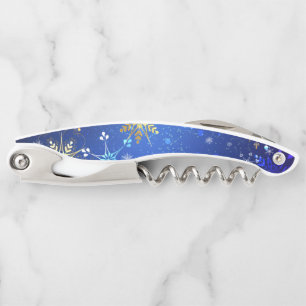 XMAS Blue Background with Golden Snowflakes Corkscrew