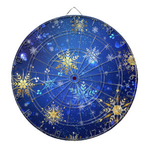 XMAS Blue Background with Golden Snowflakes Dartboard