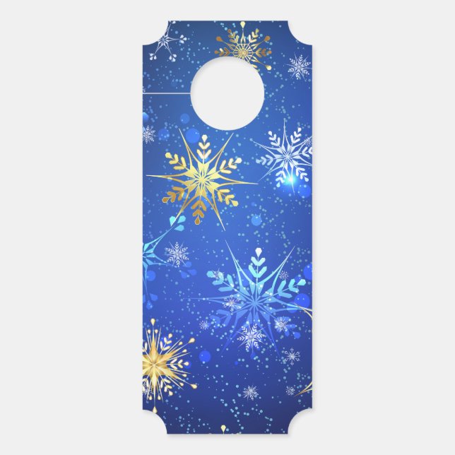 XMAS Blue Background with Golden Snowflakes Door Hanger (Front)