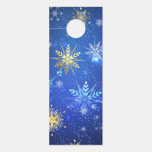 XMAS Blue Background with Golden Snowflakes Door Hanger