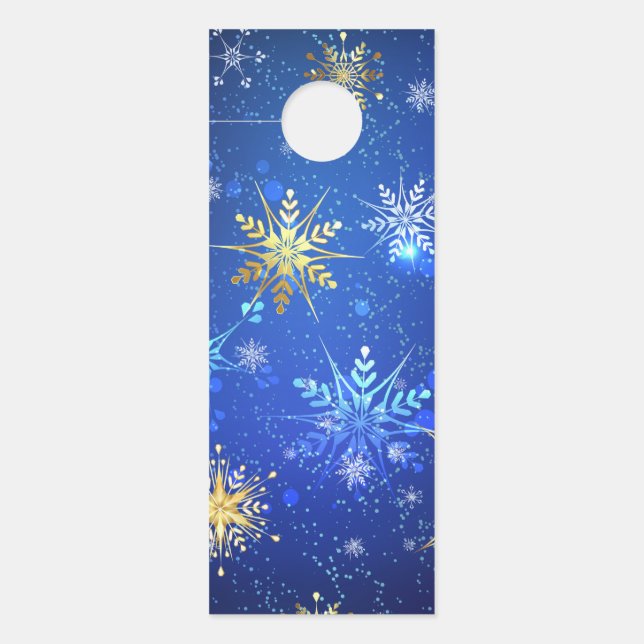 XMAS Blue Background with Golden Snowflakes Door Hanger (Front)