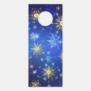 XMAS Blue Background with Golden Snowflakes Door Hanger
