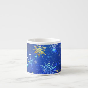 XMAS Blue Background with Golden Snowflakes Espresso Cup
