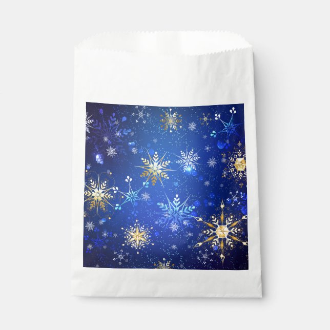 XMAS Blue Background with Golden Snowflakes Favour Bags (Front)