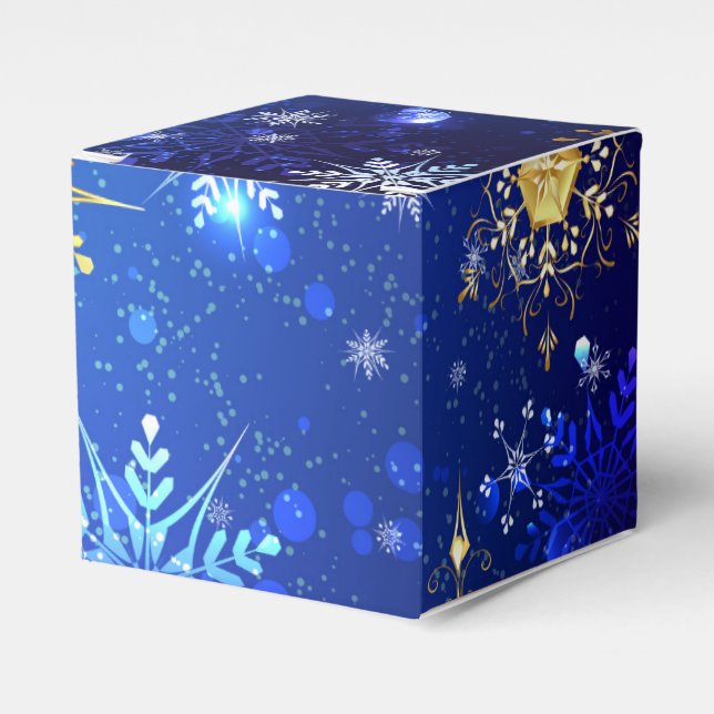 XMAS Blue Background with Golden Snowflakes Favour Box (Front Side)
